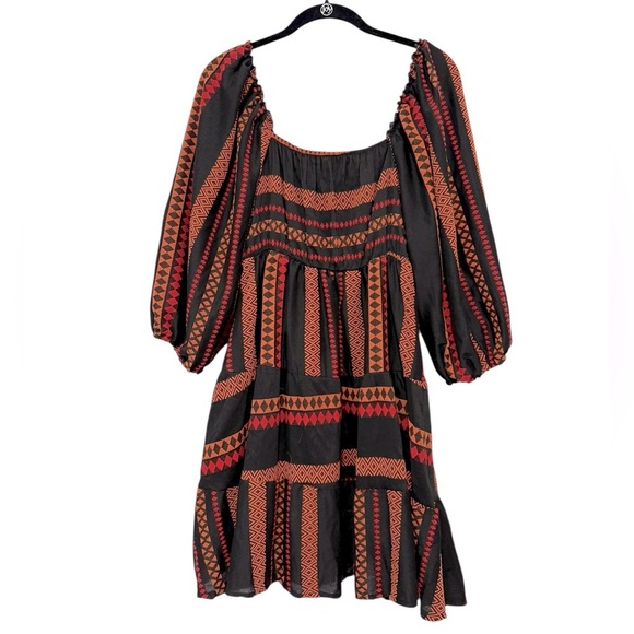 Sofia Cabo Mini Dress Long Sleeves Jacquard Woven Fabric Smocked Fall One Size - Picture 8 of 9